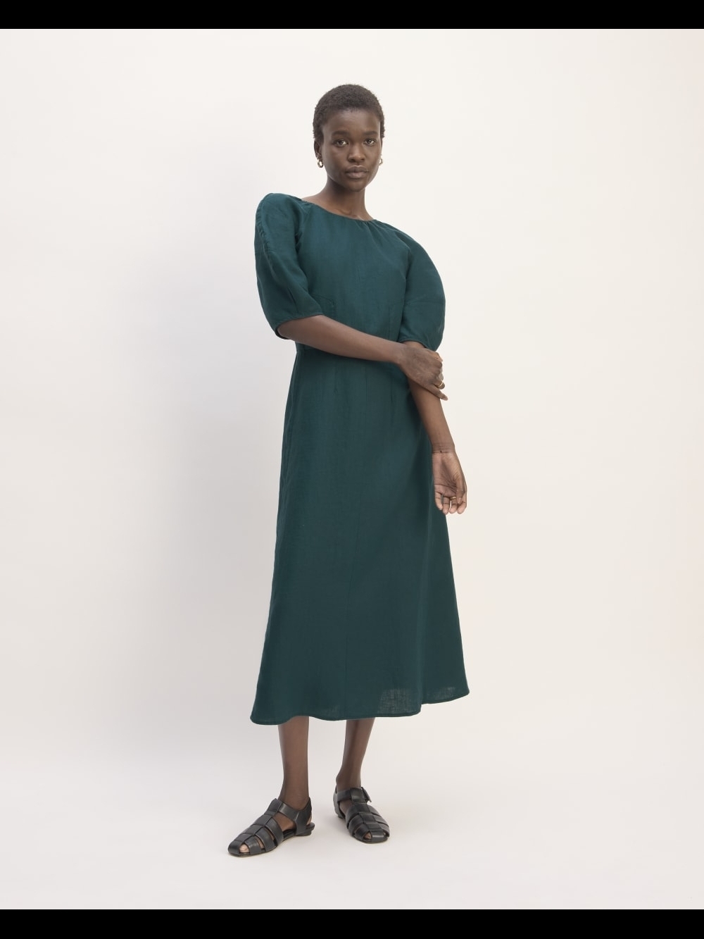 Everlane The Linen Short-Sleeve Scoop Midi Dress